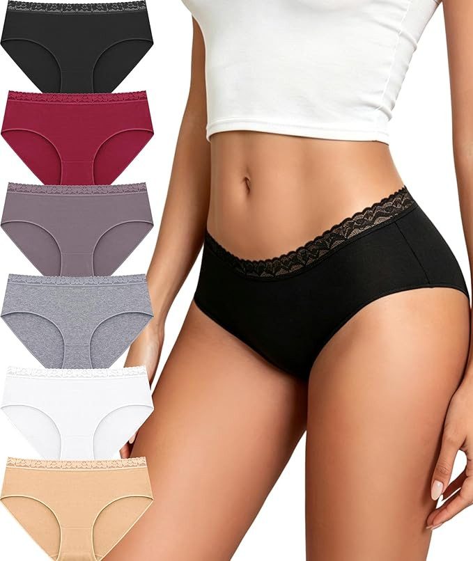 READY TO LOVE Cotton Underwear for Women 6 Pack Bikini Sexy Full Coverage Panties Lace Waistband ... | Amazon (US)