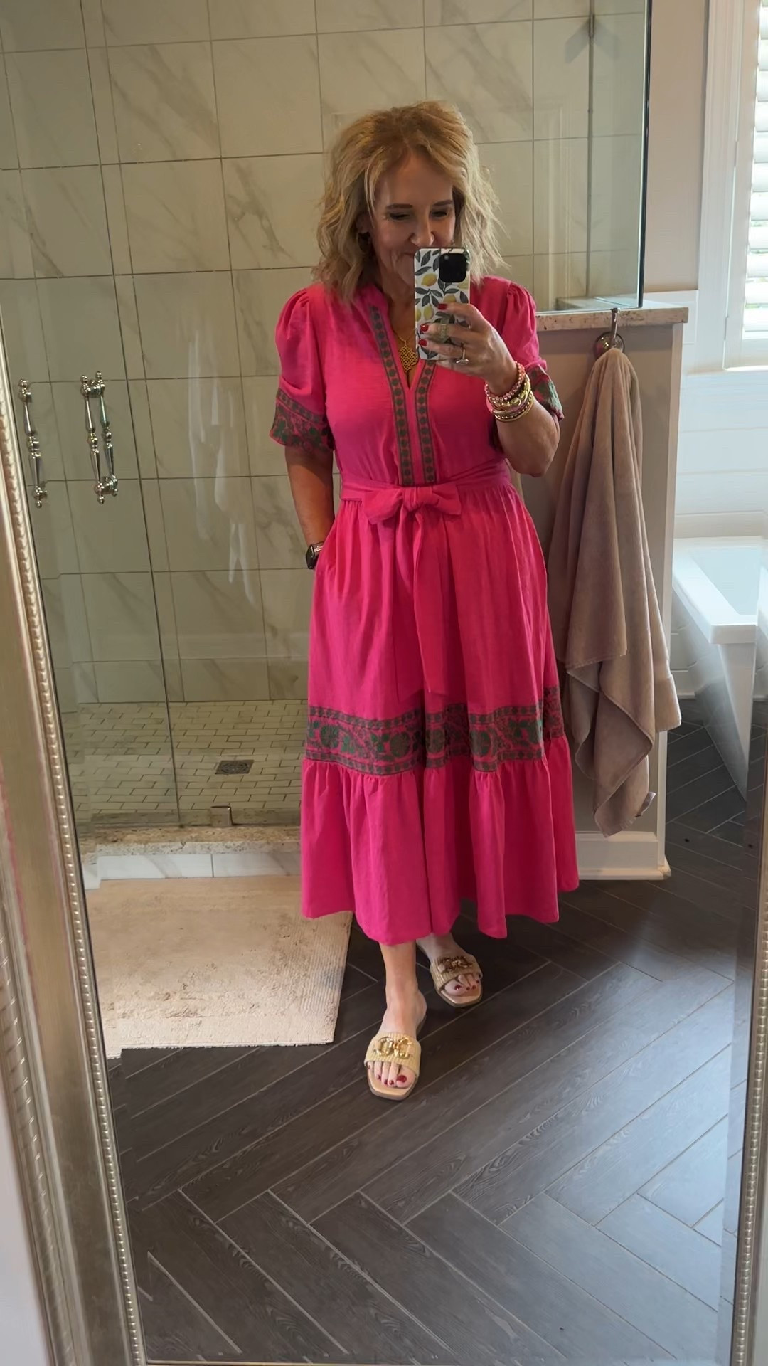 Boden dress size 10 petite
A link a few neutral flat sandals for you
Julie boss Helene pendant is long but you can double the chain through and make it shorter which is what I’ve done here.

Spring dress summer dress knit dress midi dress pink dress

#LTKOver40 #LTKSeasonal #LTKPetite
