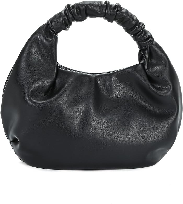 Pettata Chic Top Handle Bag for Women Small Ruched Hobo Handbag Soft Faux Leather Tote Bags Purse | Amazon (US)