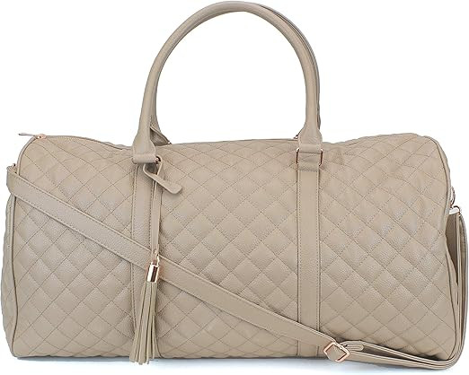 Women's Quilted Leather Weekender Travel Duffel Bag With Rose Gold Hardware - Large 22" Size - Cu... | Amazon (US)