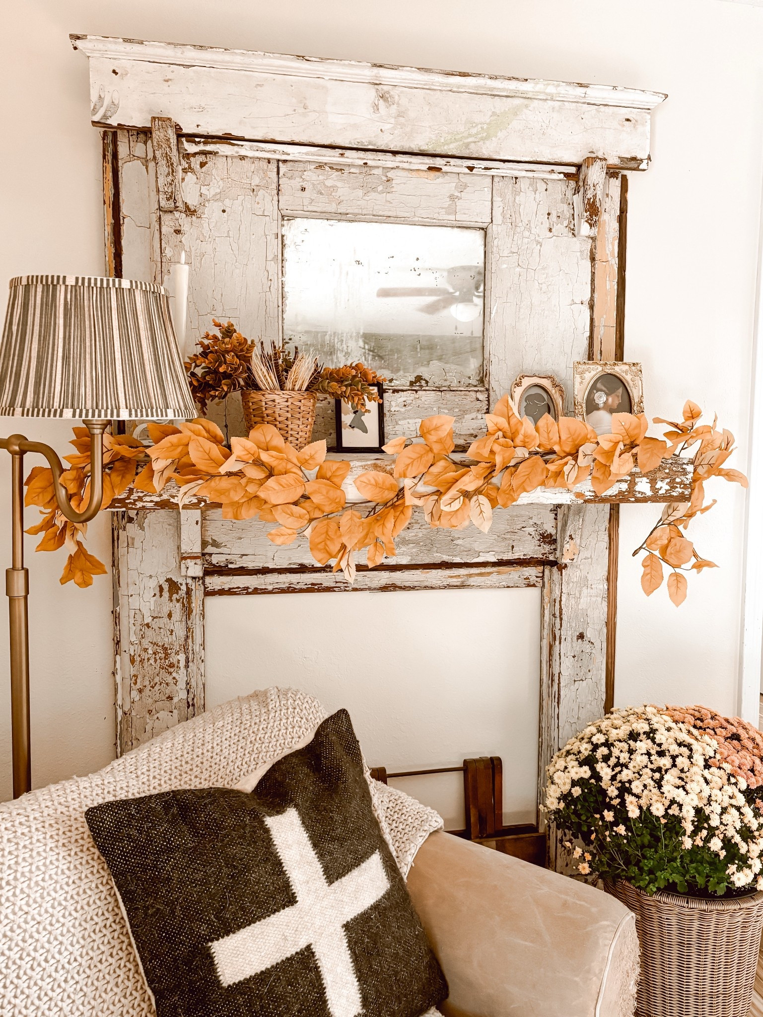 A cozy fall corner. My striped lampshade is only $20! 🤎

#LTKFindsUnder50 #LTKHome #LTKSeasonal