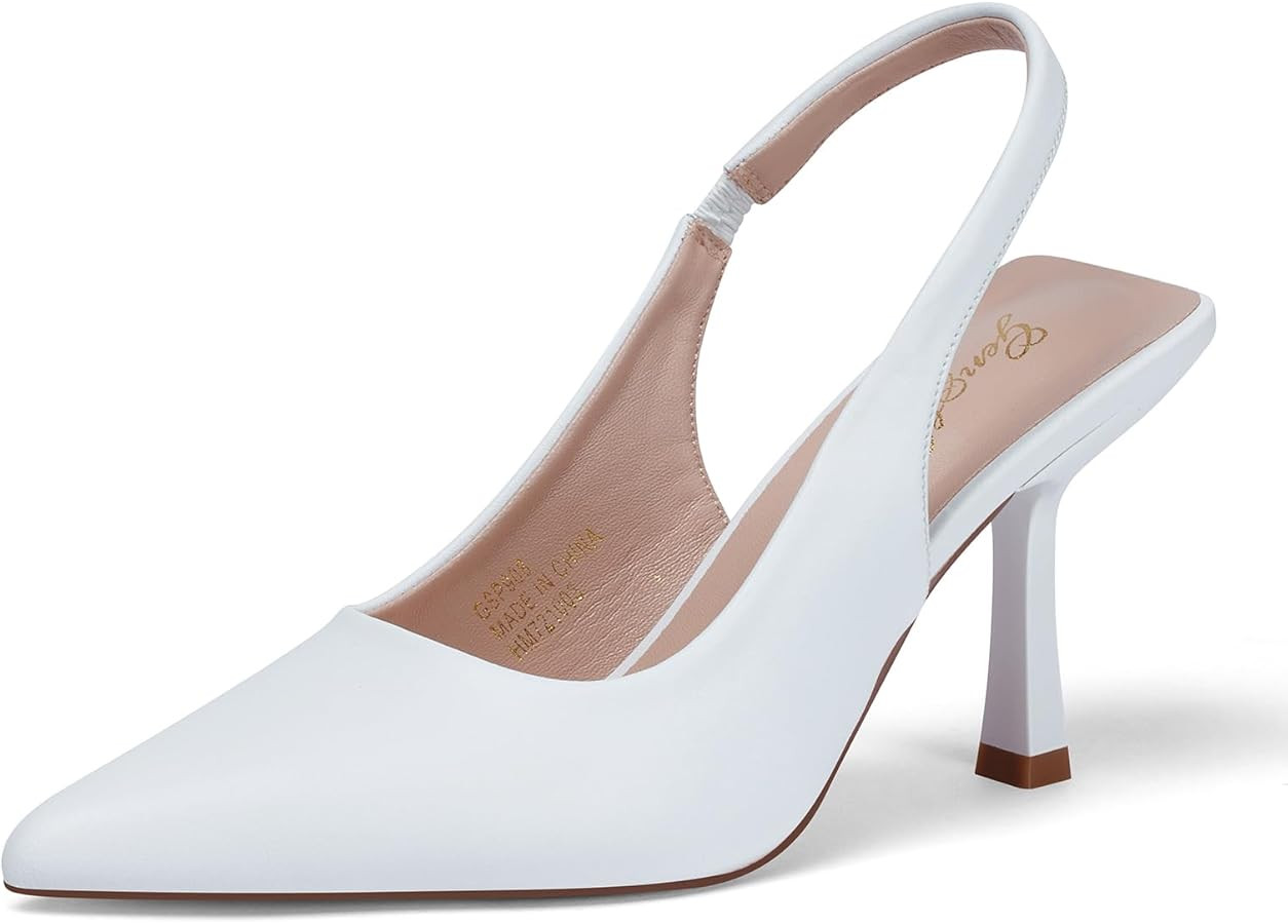 GENSHUO Women's Slingback Kitten Heel Pointed Closed Toe Stiletto Pumps Slip on Elastic Strap Wed... | Amazon (US)