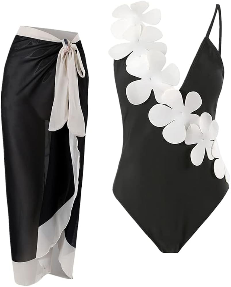 Women's 2 Pieces Sarong Swimsuit Set Sleeveless Floral Print Swimwear with Cover Up Bathing Suits... | Amazon (US)