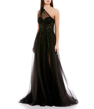 GB One Shoulder Floral Applique A-Line Gown | Dillard's | Dillard's