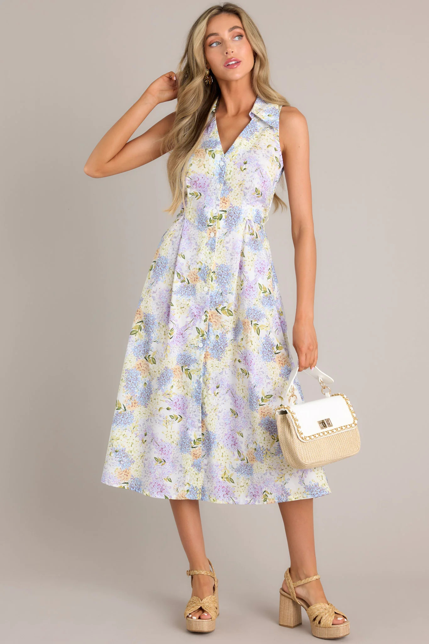 Blessed Life Lavender Floral Button Front Midi Dress | Red Dress