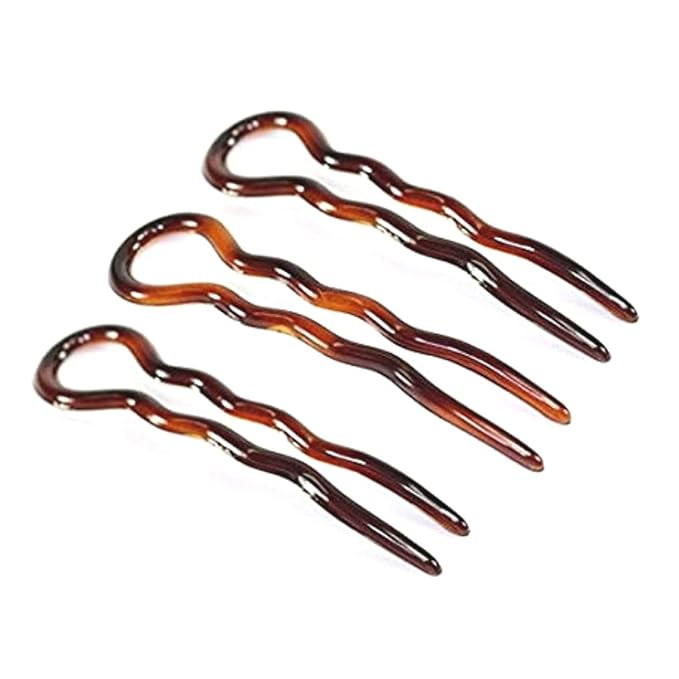 Parcelona French Sleek Brown Tortoise Shell Large 3 1/2" Celluloid Made in France Set of 3 Wavy C... | Amazon (US)