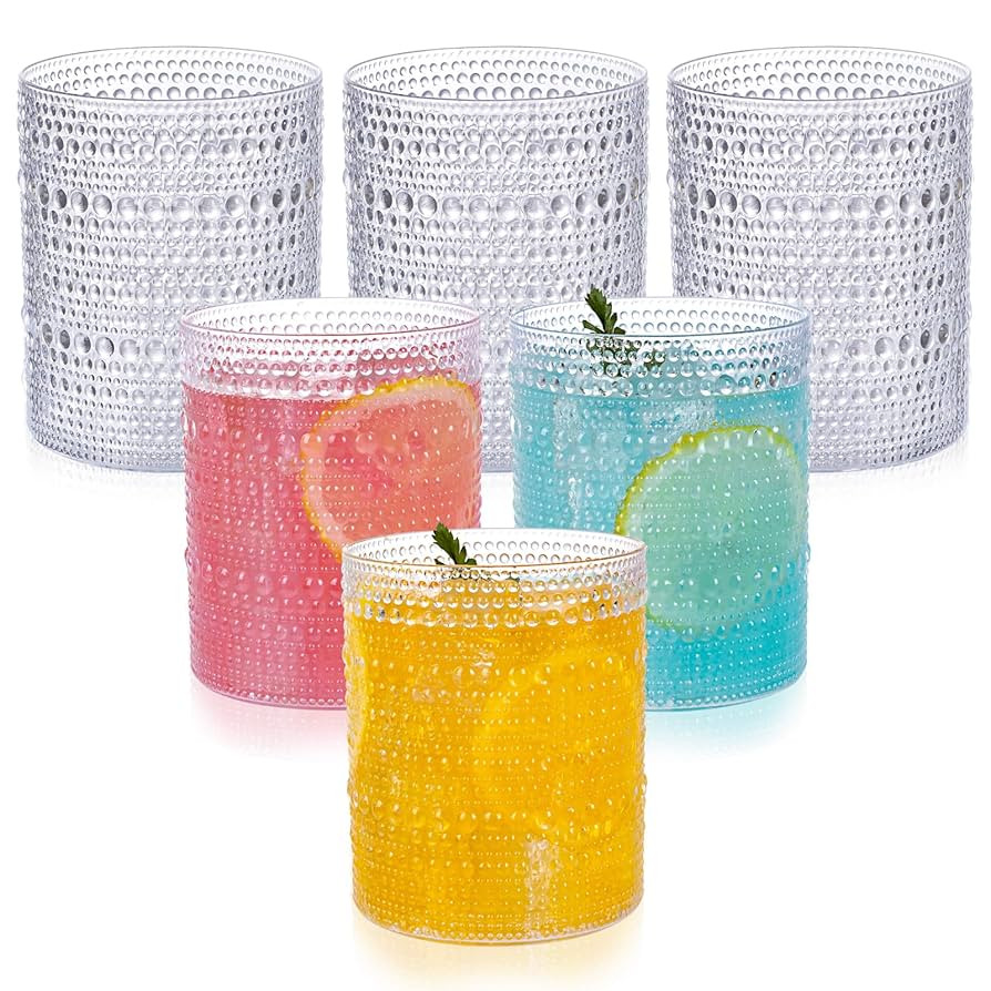 18PCS Plastic Hobnail Drinking Glasses - 14 Oz Clear Vintage Glasses Drinkware - Disposable Beade... | Amazon (US)
