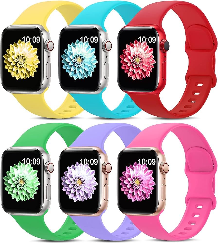 6 Pack Sport Bands Compatible with Apple Watch Band 38mm 40mm 41mm 42mm 44mm 45mm 49mm,Soft Silic... | Amazon (US)