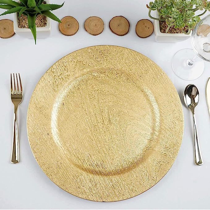 Efavormart Pack of 6-13" Round Wooden Textured Acrylic Charger Plates - Gold for Wedding, Party, ... | Amazon (US)