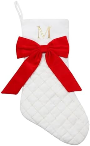 Personalized Christmas Stockings 20 Inch Large, White Xmas Stocking with Gold Embroidered Initial... | Amazon (US)
