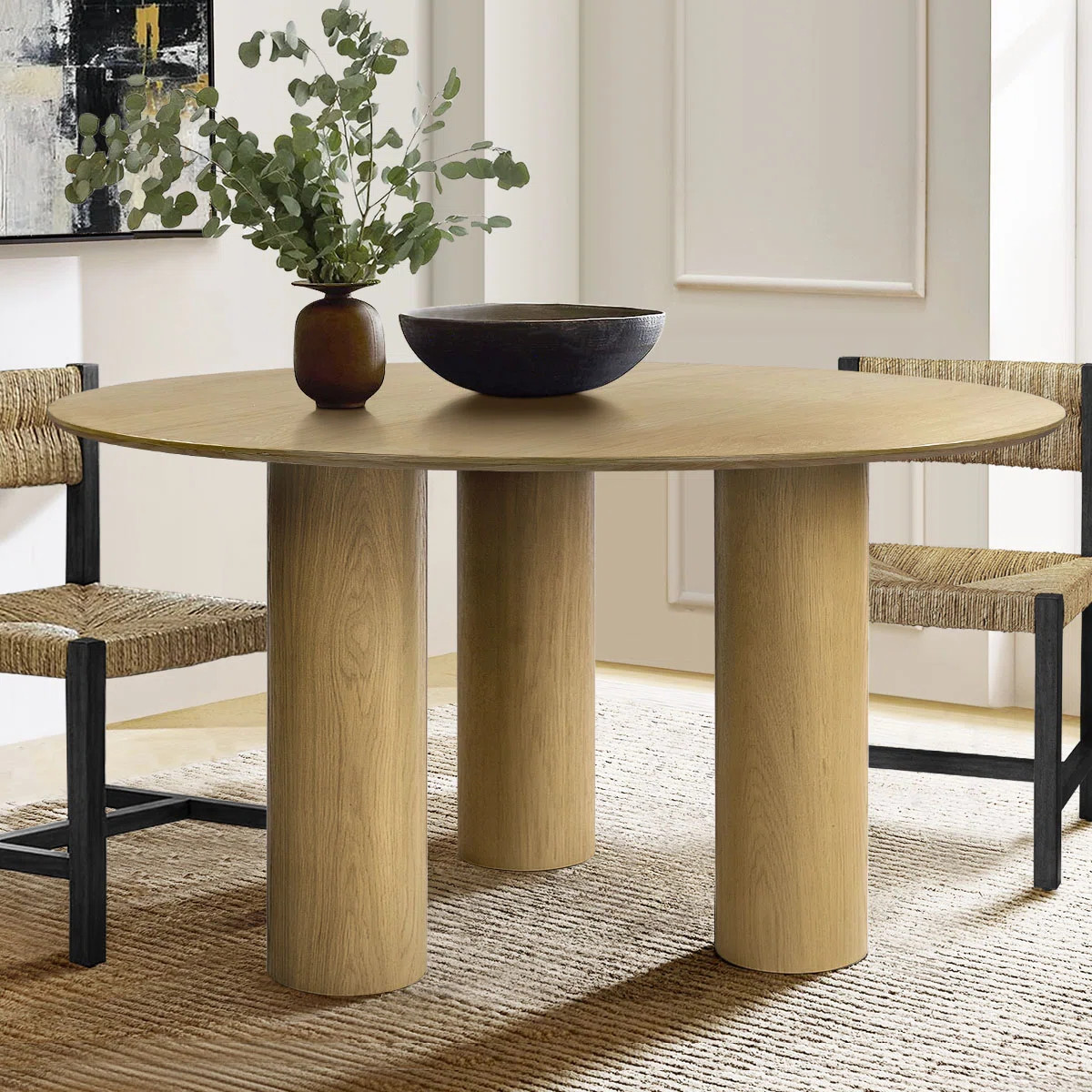 Wade Logan® Baxman  52" Rounded Solid Oak Wood Pillar Leg Dining Table & Reviews | Wayfair | Wayfair North America