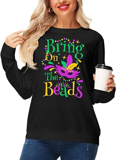 AOBUTE Women Mardi Gras Long Sleeve Sweatshirt Casual Cute Shirts | Amazon (US)