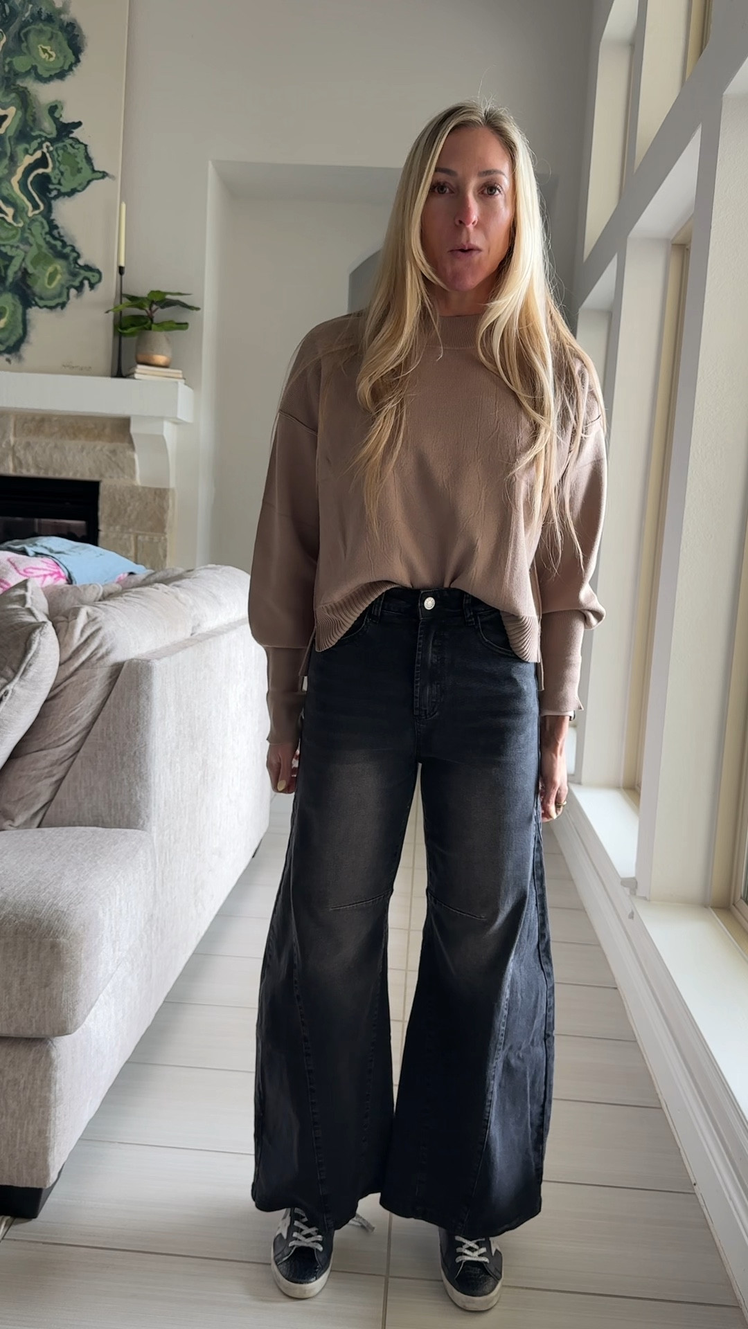 Amazon jeans 🎯 

Love the cut. They’re a little stretchy, not too stiff, not TOO stretchy. 

The flare at the bottom with the seams you can see on the side are so cool  

I got the white pair too, wish there were more different washes!

Long sleeve is very cozy 🥰 