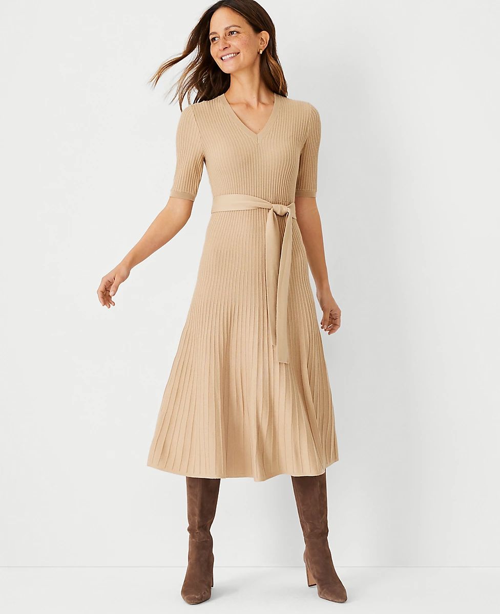 Belted V-Neck Sweater Dress | Ann Taylor (US)
