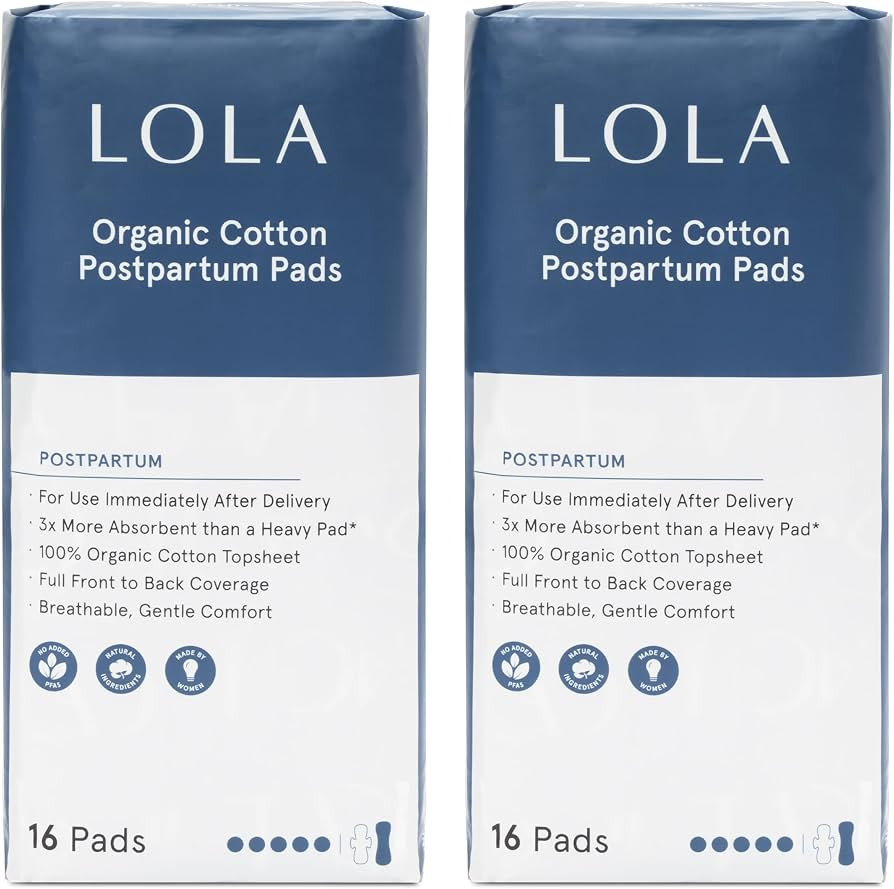 LOLA Organic Cotton Postpartum Pads - Max Absorbency Pads for Postpartum Bleeding - Extra-Long Ov... | Amazon (US)