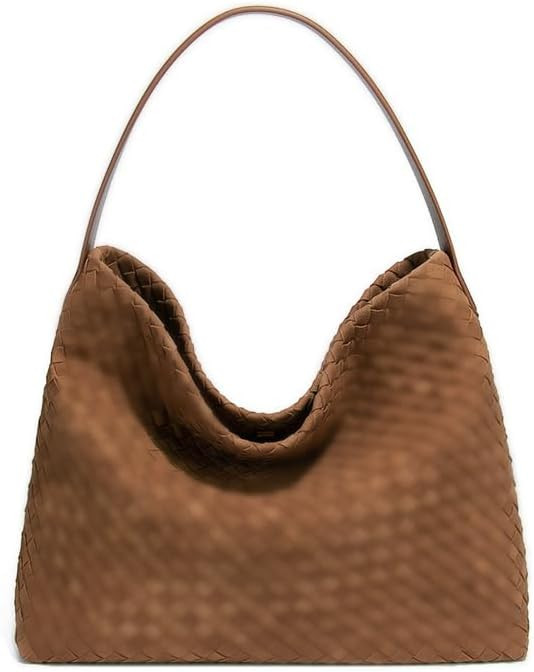 Woven Suede Shoulder Bag for Women Suede Hobo Bag Tote Elegant Handbag Satchel for Work Travel | Amazon (US)