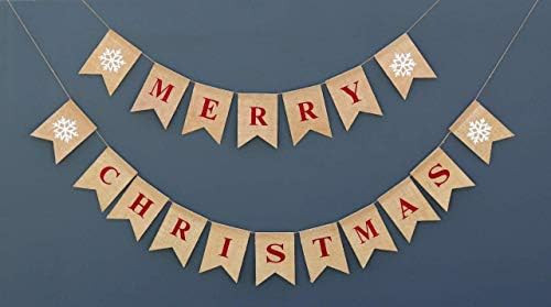 Merry Christmas Burlap Banner | Christmas Burlap Banner | Snowflake Garland | Holiday Bunting | H... | Amazon (US)