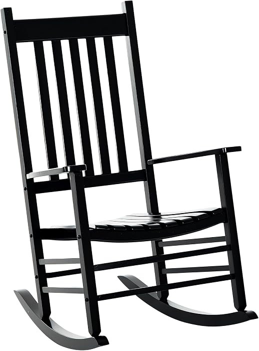 Outsunny Outdoor Rocking Chair, Patio Wooden Rocking Chair with Smooth Armrests, High Back for Garden, Balcony, Porch, Supports Up to 353 lbs, Black | Amazon (US)