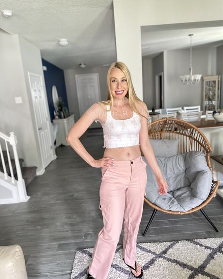 Dressing up cargo pants
💓 lace crop top is super stretchy 
💓 these cargo pants are so comfortable and look so cute
💞 wearing size small in all

#LTKFindsUnder100 #LTKStyleTip #LTKFindsUnder50