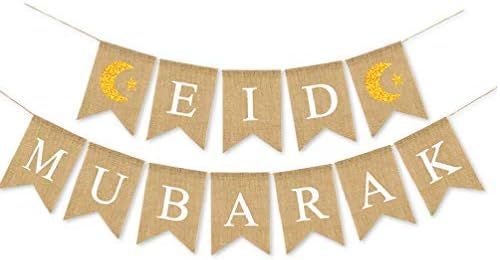 Pacpod Beautiful Eid Mubarak Crescent Moon Banner Party Decoration Supplies Burlap | Amazon (CA)
