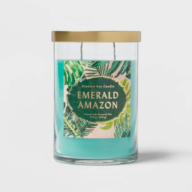 21.5oz Lidded Glass Jar 2-Wick Emerald Amazon Candle Green - Opalhouse™ | Target