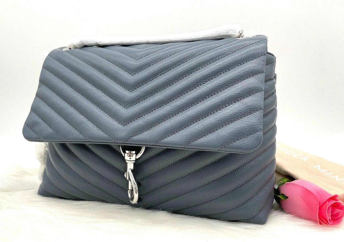 AUTH NWT $298 Rebecca Minkoff Edie Chevron-Quilted Luna Leather Bag | eBay AU