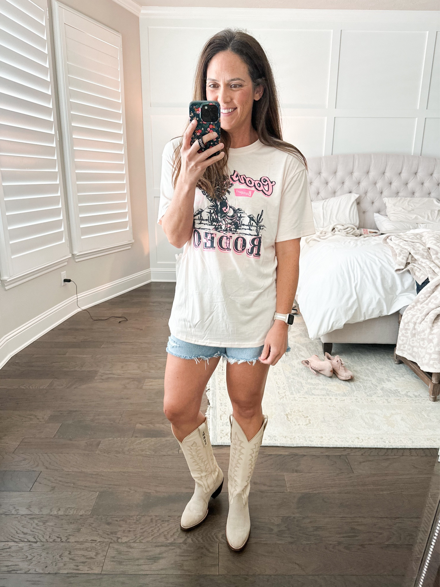 Casual country concert outfit 
Especially living in Texas and it’s 1,000 degrees 🥵 😂
Rodeo tee is an Amazon find and comes in a few colors and prints. Runs very large and oversized. In a small - with plenty of room.
Denim shorts - always a fave - side 28 TTS
Boots! Cowgirl boots
Rodeo outfit 
Summer concert 


#LTKOver40 #LTKStyleTip #LTKFindsUnder50