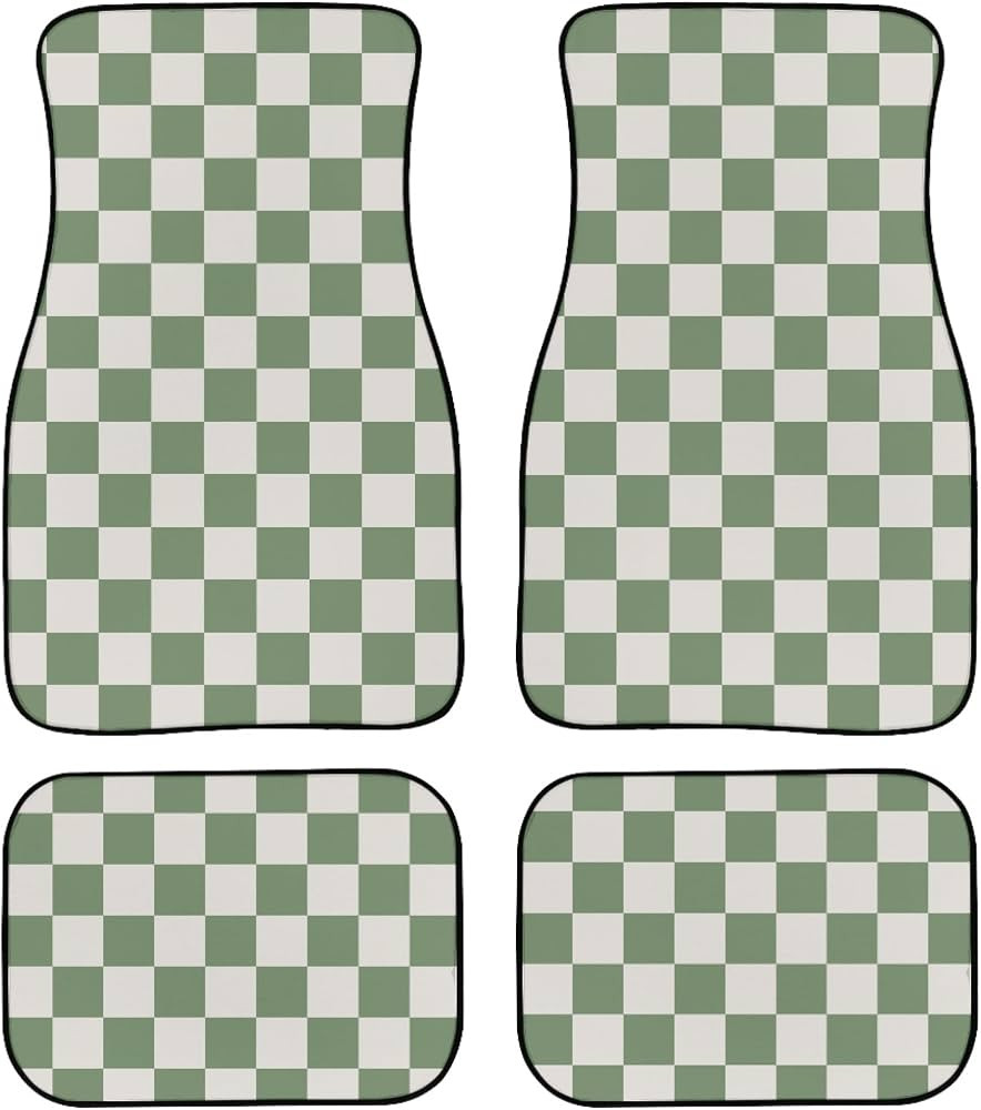 Checkered Car Floor Mats 4Pcs Classic Sage Green Chessboard Pattern Abstract Popular Grid Style F... | Amazon (US)