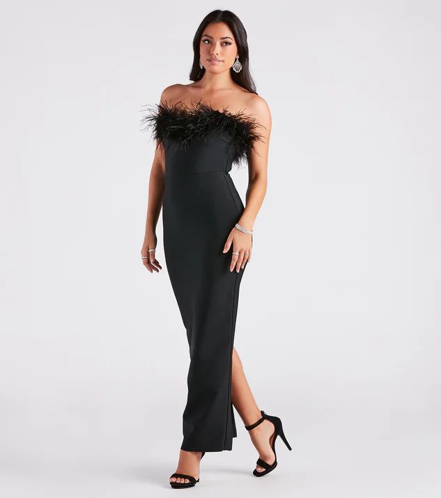Olivia Formal Marabou Feather Bandage Dress | Windsor Stores