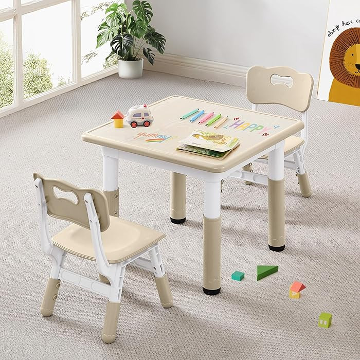 CuFun Kids Table & Chairs Set (2 Chairs) Height Adjustable for Ages 2-8 | Non-Slip Toddler Activi... | Amazon (US)
