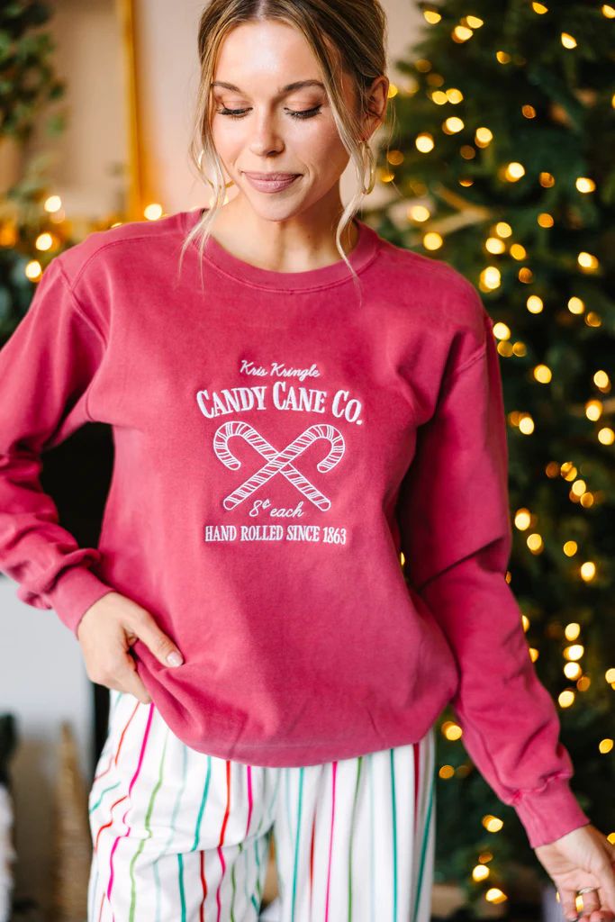 Comfort Colors: Candy Cane Co. Crimson Red Embroidered Sweatshirt | The Mint Julep Boutique