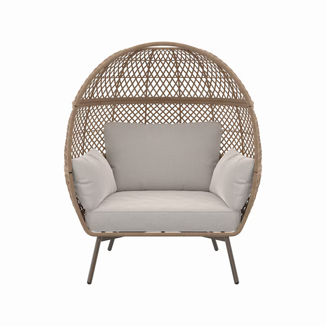 allen + roth Emerald Cove Wicker Brown Steel Frame Stationary Egg Chair with Tan Cushioned Seat | Lowe's