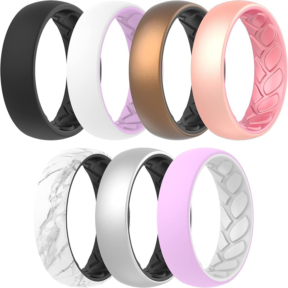ThunderFit Silicone Wedding Bands for Women, 2 Layers 5.5mm Wide 2mm Thick - 1/4/7 Variety Multip... | Amazon (US)