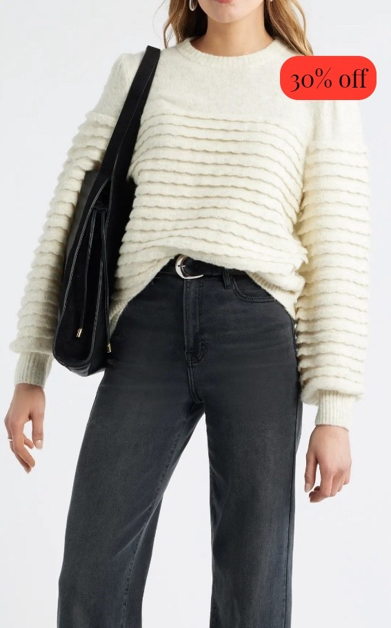 Ruffle sweater
Sweater
Black jeans 
Jeans 

#LTKFindsUnder100 #LTKSaleAlert #LTKSeasonal