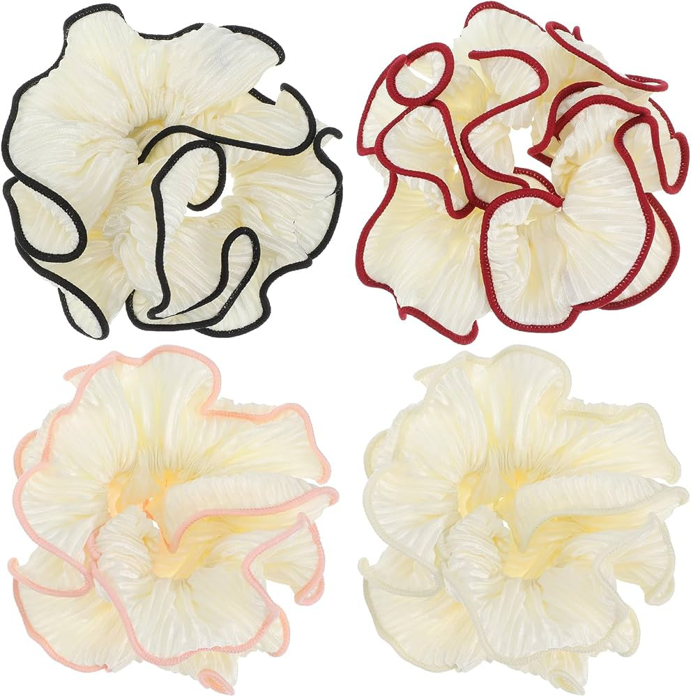 4 PCS Oversized Puffy Hair Scrunchies, 4 Colors Elastic Jumbo Puffy Hair Scrunchy Double Layer Pl... | Amazon (US)