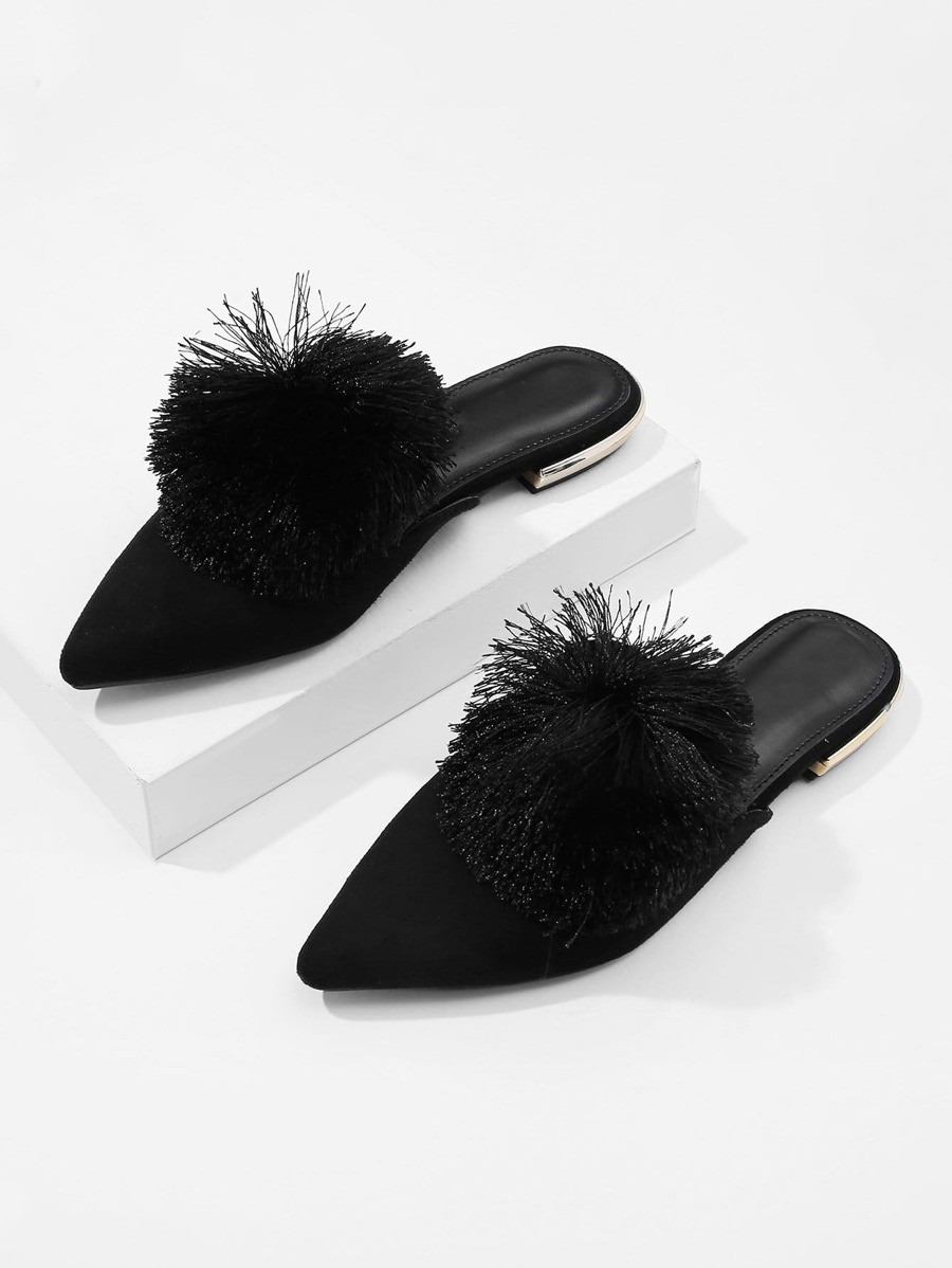 Pom Pom Decorated Pointed Toe Flats | SHEIN