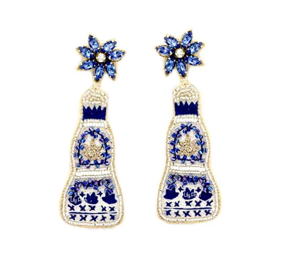 NEW! Tequila Earring, Seed Bead Statement Earring, Blue Tequila Bottle Earring, Bridal Shower, Ba... | Etsy (US)