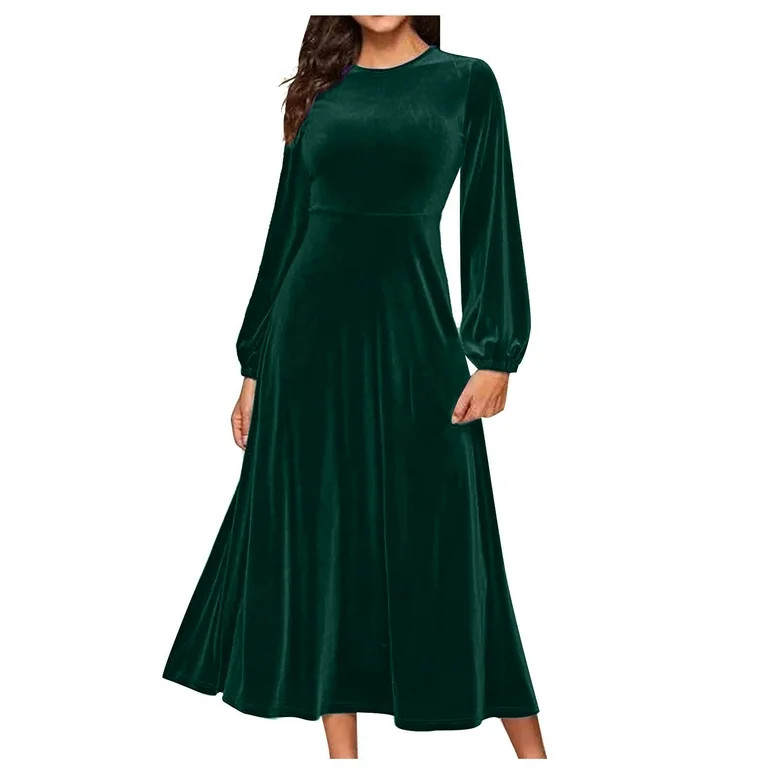 Fall Cocktail Dresses for Women 2023 Elegant Velvet Puffy Long Sleeve Wedding Guest Dress Vintage... | Walmart (US)