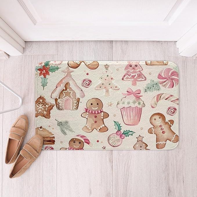 Feelyou Cute Gingerbread Man Polyester Bath Rug Pink Xmas Soft Fleece Door Carpet for Kids Boys G... | Amazon (US)