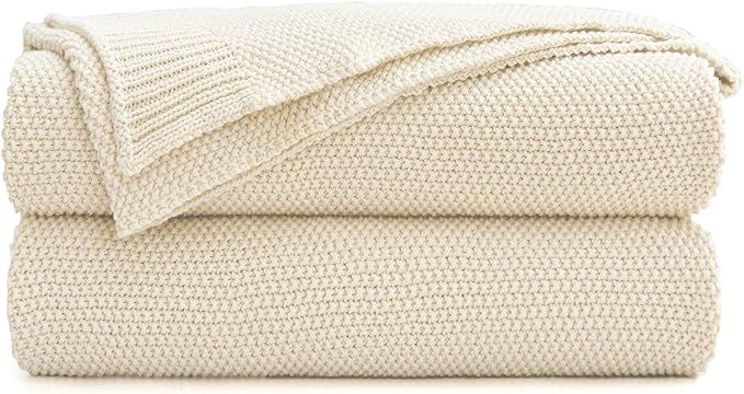 Cream Cotton Cable Knit Throw Blanket for Couch Sofa Bed, Home Decorative Throw Blanket for Couch... | Amazon (US)