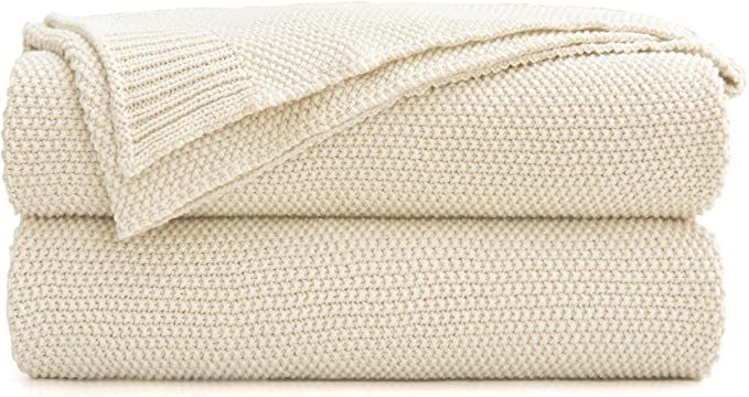 Longhui bedding Cream Cotton Cable Knit Throw Blanket for Couch Sofa Bed, Home Decorative Throws,... | Amazon (US)