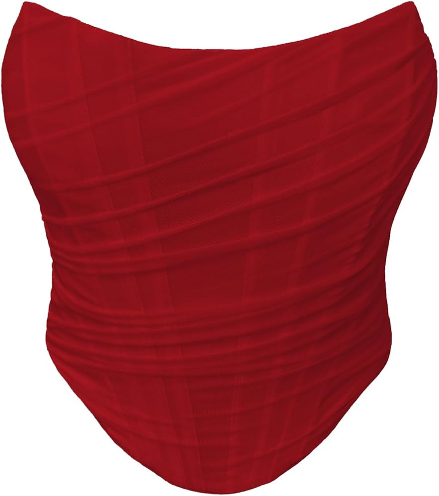 Women's Mesh Strapless Corset Crop Top Boned Vintage Sleeveless Overbust Zip Back Bodyshaper Goin... | Amazon (US)