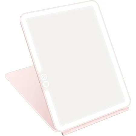 Folding Travel Mirror Lighted Makeup Mirror with 72 LEDs 3 Colors Light Modes USB Rechargable Portable Ultra Thin CompactVanity Mirror with Touch Screen Dimming for Cosmetic (Pink) | Walmart (US)