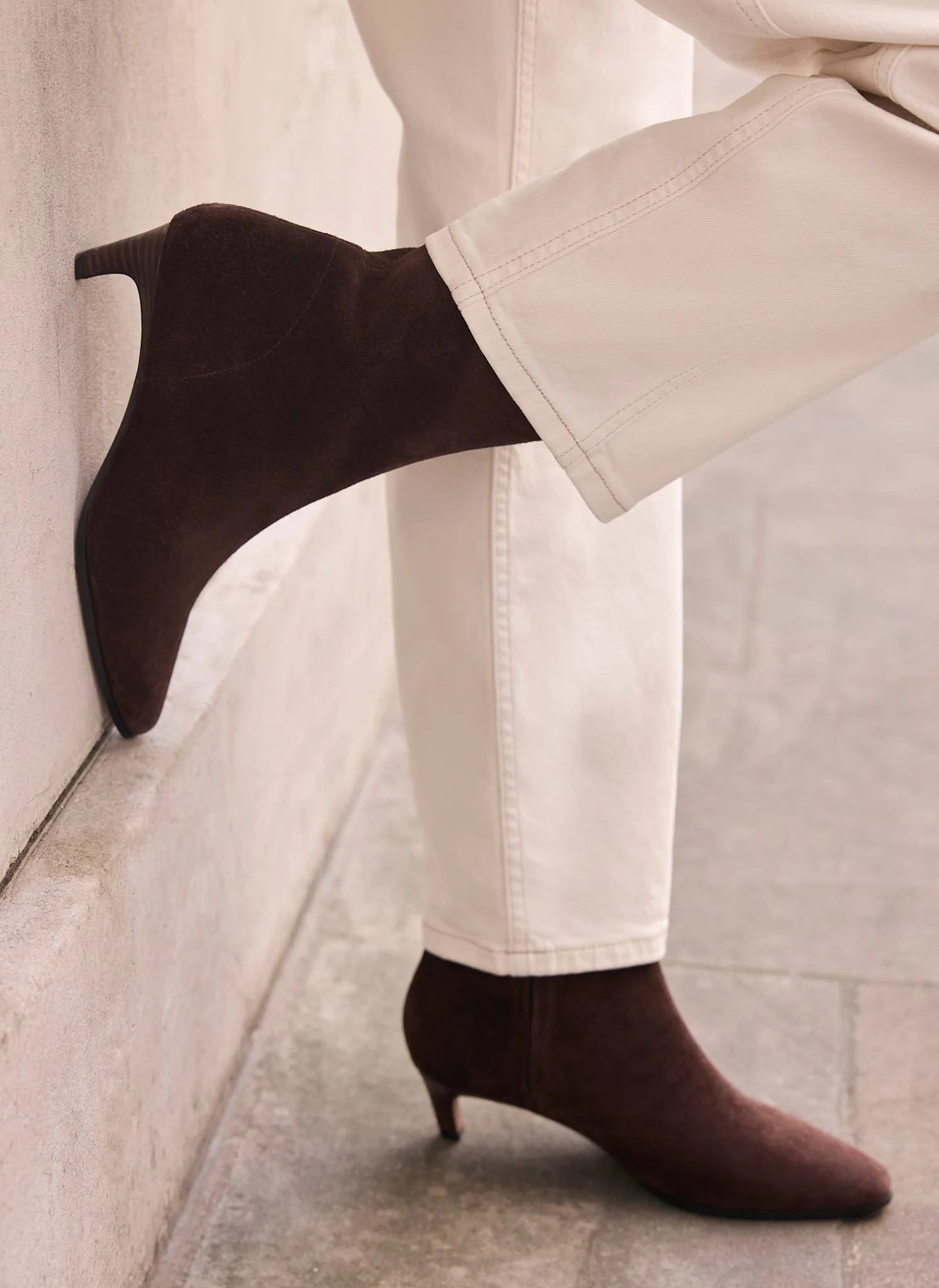Issy Brown Suede Kitten Heel Ankle Boots | Mint Velvet