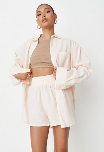 Sarah Ashcroft x Missguided Cream Co Ord Linen Mix Extreme Oversized Shirt | Missguided (US & CA)