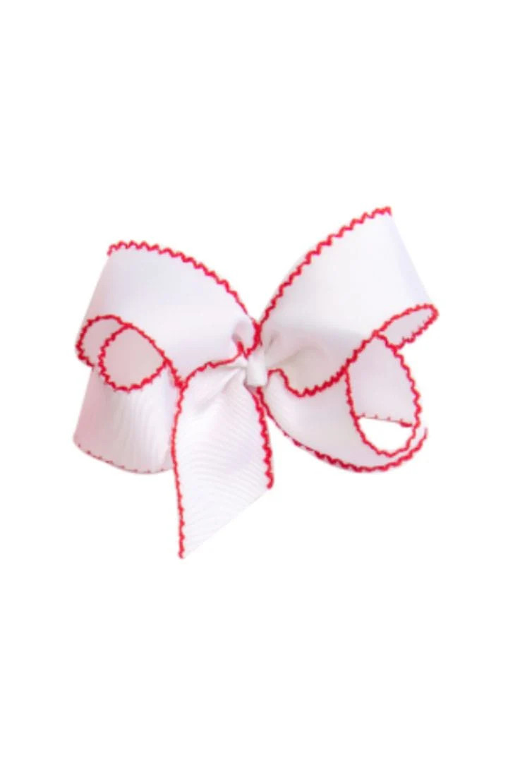 Scalloped Edge Grosgrain Bow White/Red | The Smocked Flamingo