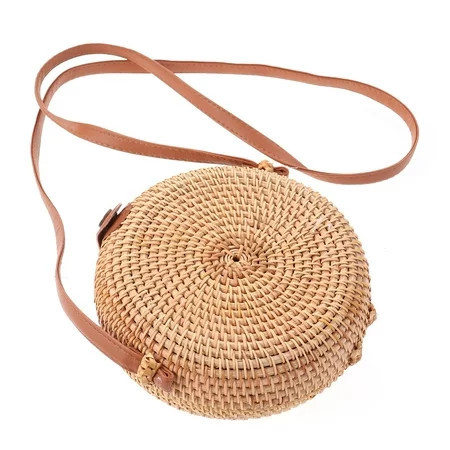 Womens Backpack Round Rattan Straw Bag Casual Hand-woven Crafts Rattan Bag Round Mini Shoulder Diagonal Messenger Bag | Walmart (US)