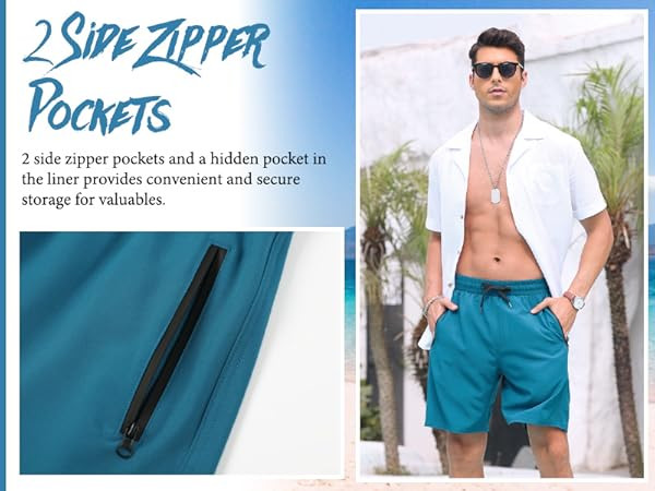 Adisputent Mens Swim Trunks with Compression Liner Quick Dry Swimsuit with Zipper Pockets Bathing... | Amazon (US)