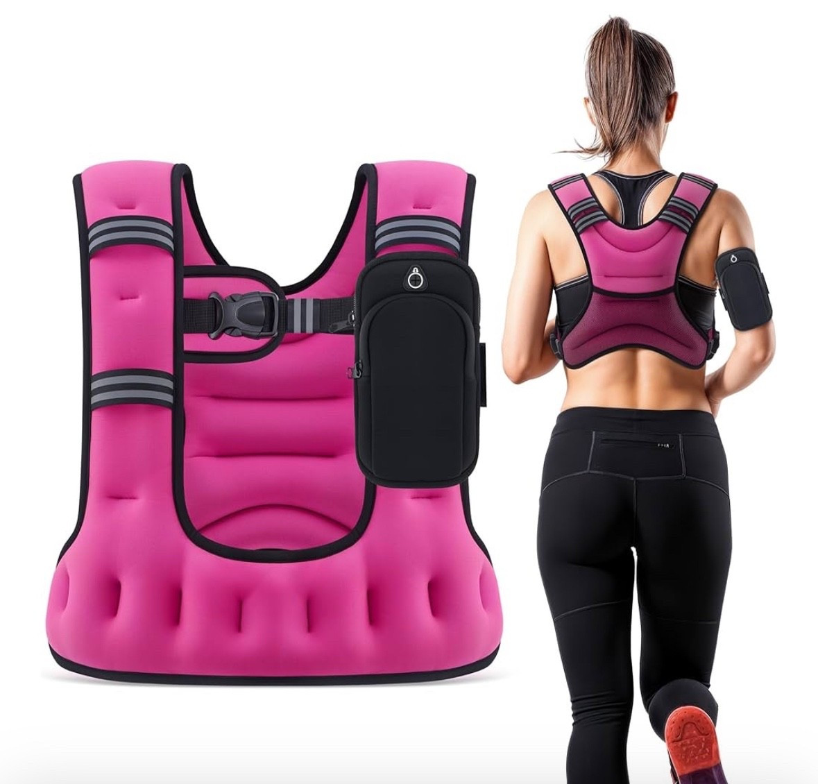 ZELUS Weighted Vest for Women Men, 6/8/12/16/20lb Weight Vest with Arm Pouch Reflective Strips, U-Shaped Rucking Vest for Strength Training Muscle Building, Walking Running Vest for Fitness