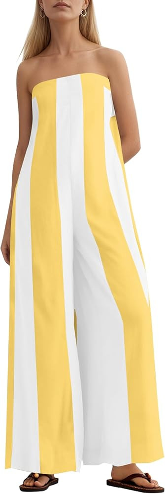 MISSACTIVER Summer Wide Leg Jumpsuits for Women Striped Strapless Long Rompers 2025 Sleeveless On... | Amazon (US)